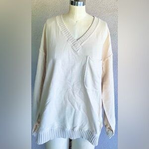 Cream Pullover V-Neck Sweater